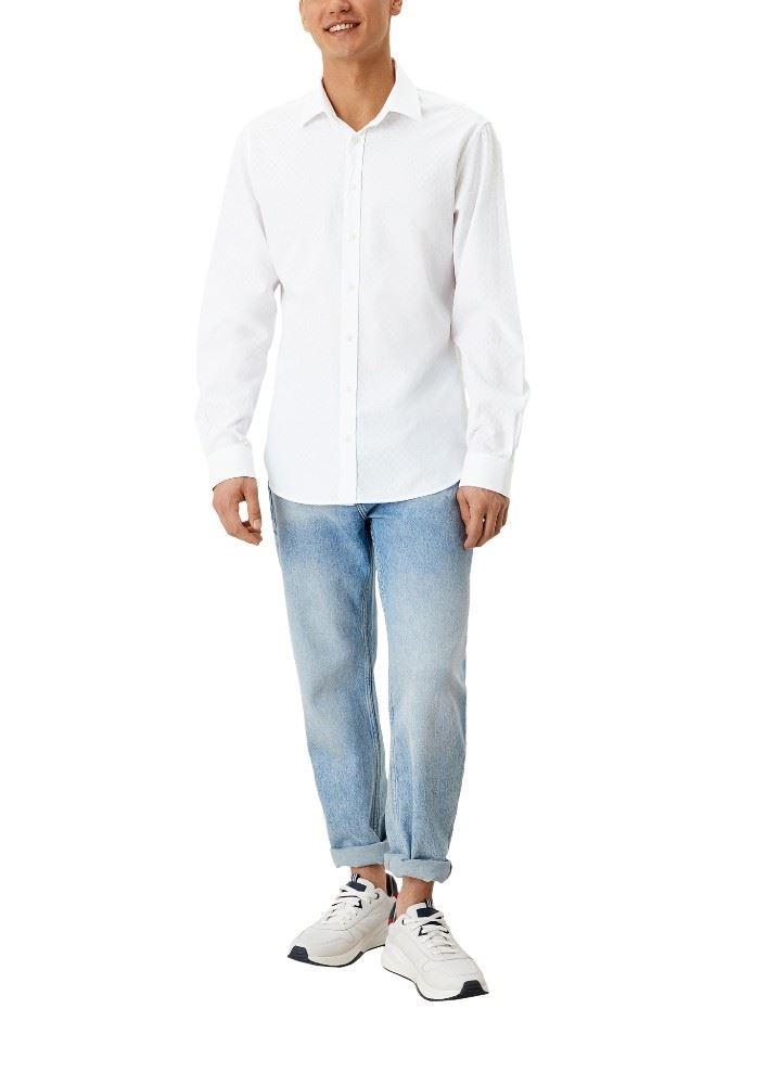 s.Oliver Herren Hemd Kentkragen Langarm feine Struktur weiß S22 2113983 XXXL | 0100 white | 