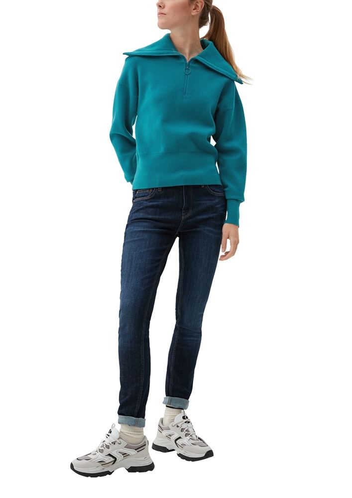 QS designed by Pullover Viskosemix Troyer- Kragen grün S22 2119474 XXL | 6696 BLUE GREEN | 