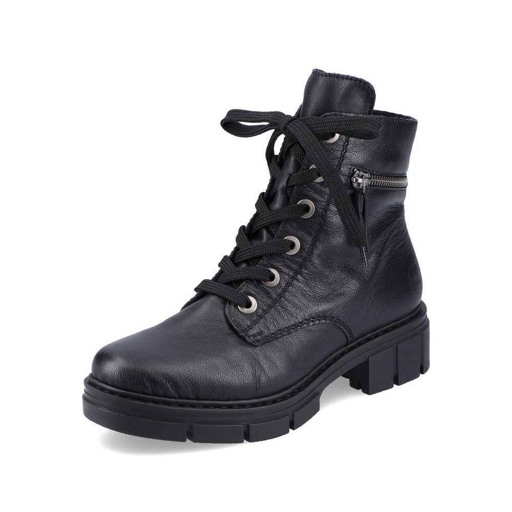 Rieker Antistress Schnürboot Biker-Boot Leder schwarz S21 Y4510-01 40 | schwarz/schwarz | G
