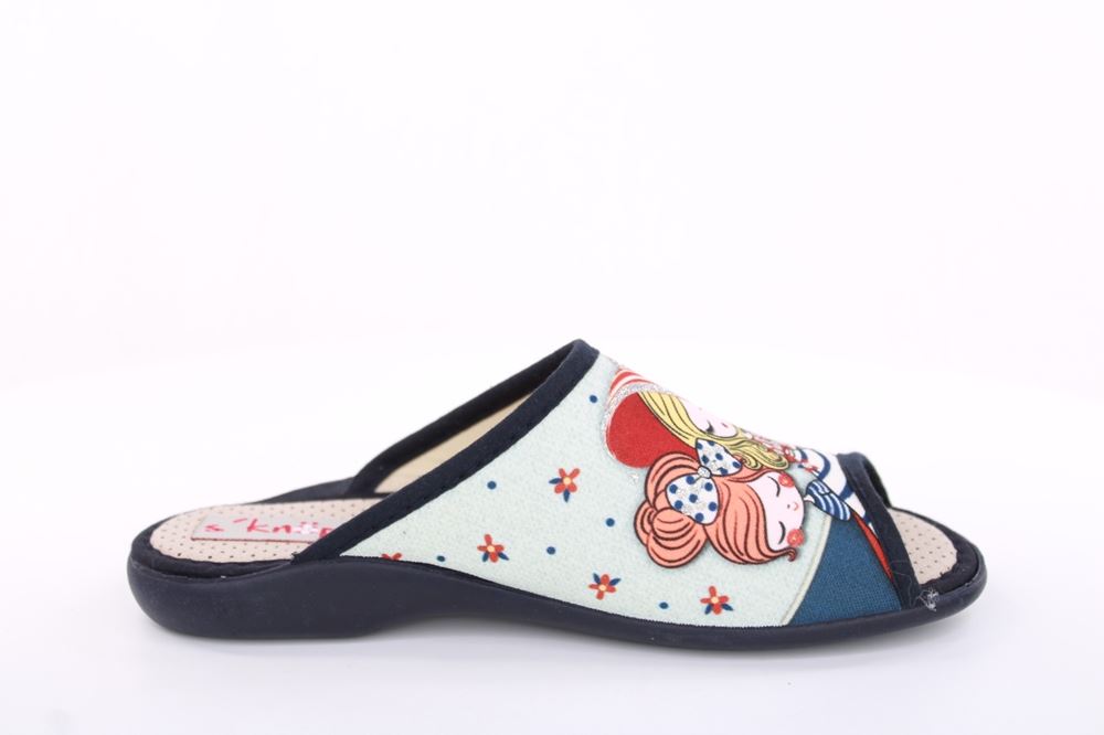 s`knöpfli Damen Pantolette Hausschuh Motiv blau S13 Z28827 