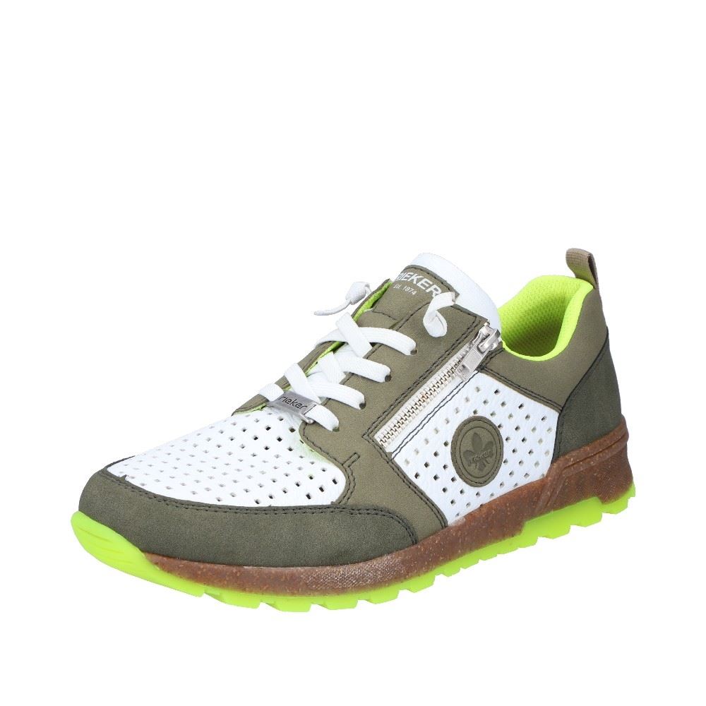 Rieker Antistress Herren Sneaker Slip on Lochmuster grün S21   15125-90 43 | olive/weiss/sag | G