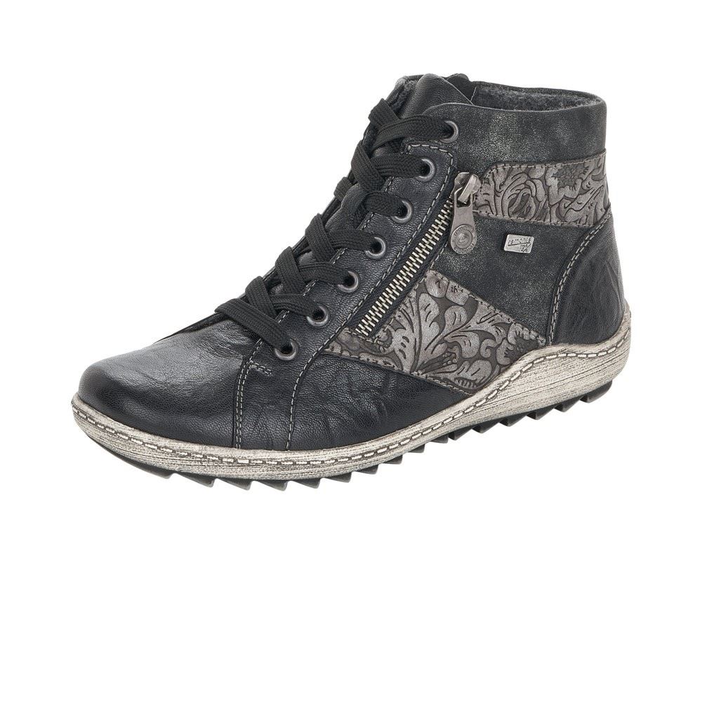 Remonte Stiefelette Schnürstiefel Reißverschluss Tex Membran Wechselfußbett schwarz grau  R1497-45 