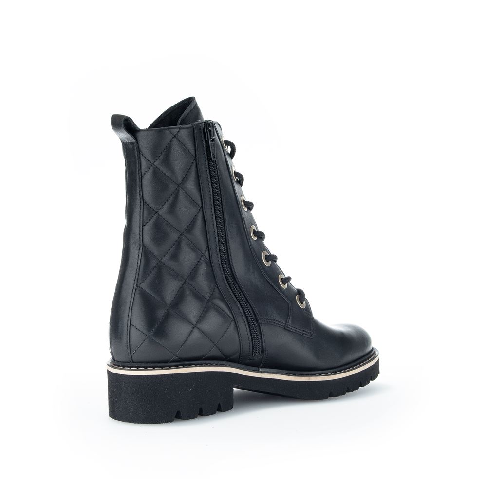 Gabor Schnürstiefelette Steppmuster Leder Wechselfußbett schwarz S22 92.735.57 5 | schwarz (Mic/go | G