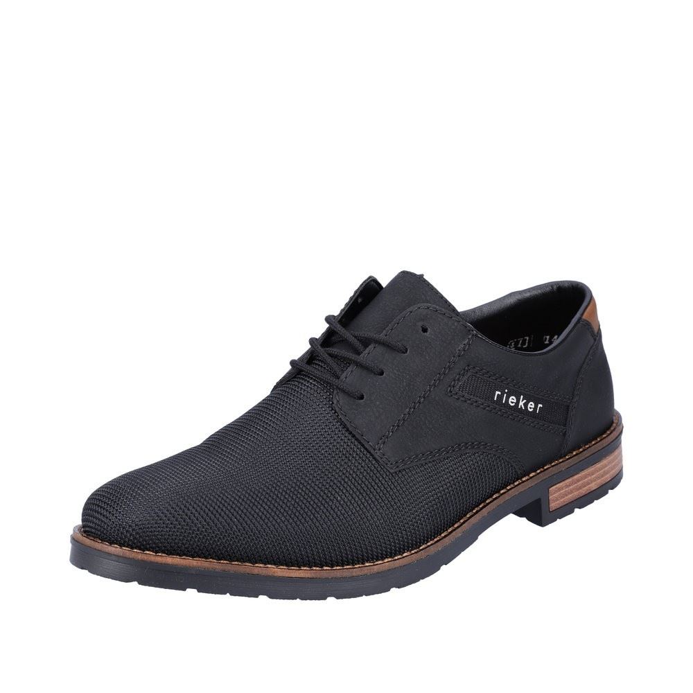 Rieker Antistress Herren Schnürschuh klassisch strukturiertes Obermaterial schwarz S22 14614-00 40 | schwarz/schwarz | G