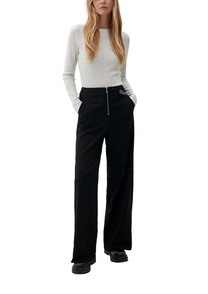 QS designed by Stoffhose Kettendetail weites Bein schwarz S22 2125265 