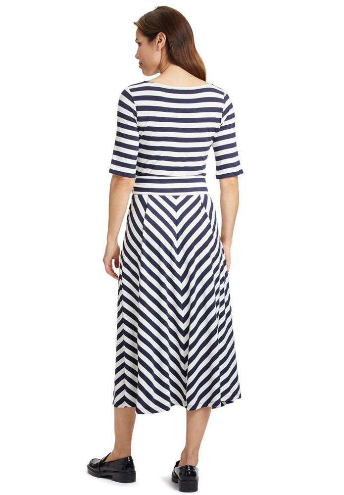 Betty Barclay tailliertes Jerseykleid Streifen Midi- Länge Eingrifftaschen weiß blauS13  13921405 