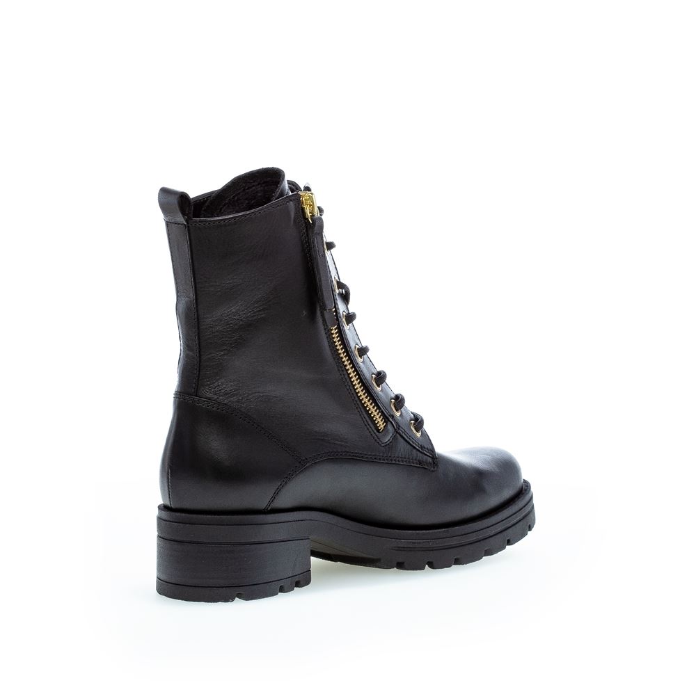Gabor Damen Schnürstiefelette Schnürboots Leder Reißverschluss Wechselfußbett schwarz S22 92.785.67 6,5 | schw(Flausch/go | G