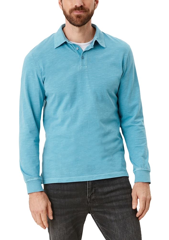 s.Oliver Shirt langarm Flammgarnjersey Polokragen blau  schwarz S12 2115897 