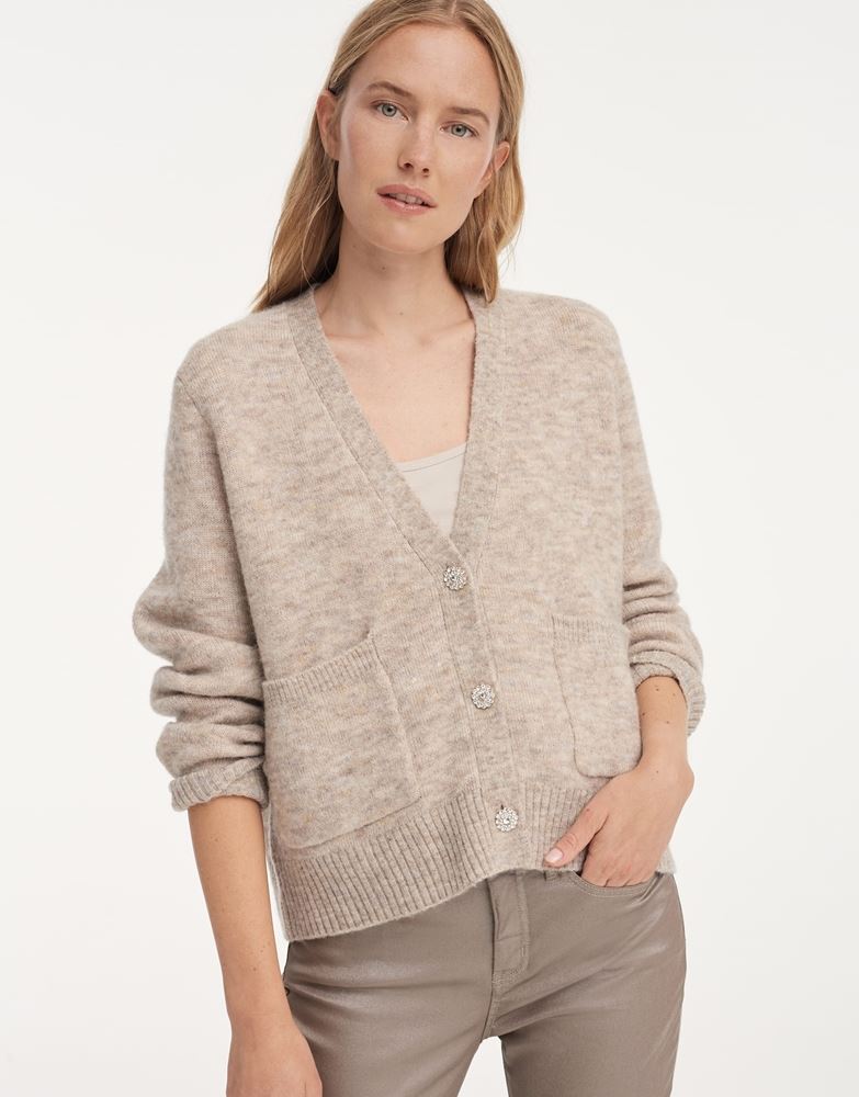 OPUS Strickjacke Cardigan Knöpfe Taschen beige S21 248089431 