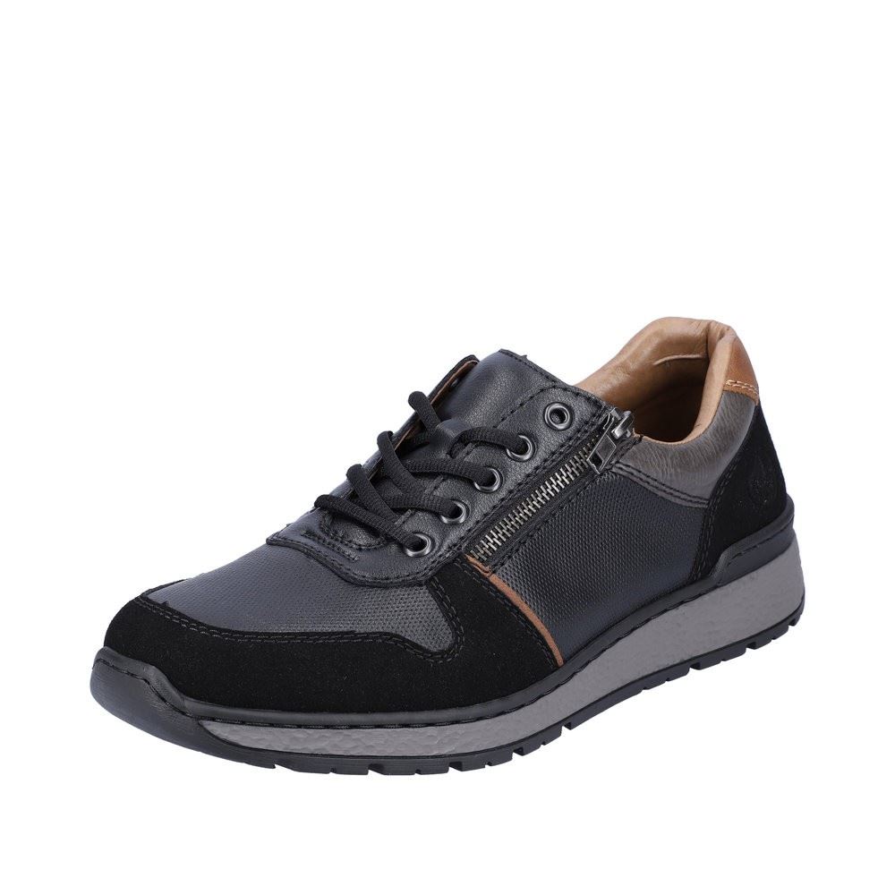 Rieker Antistress Herren Schnürhalbschuh Sneaker Wechselfußbett schwarz S22 B9050-00 44 | schwarz/schwarz | H