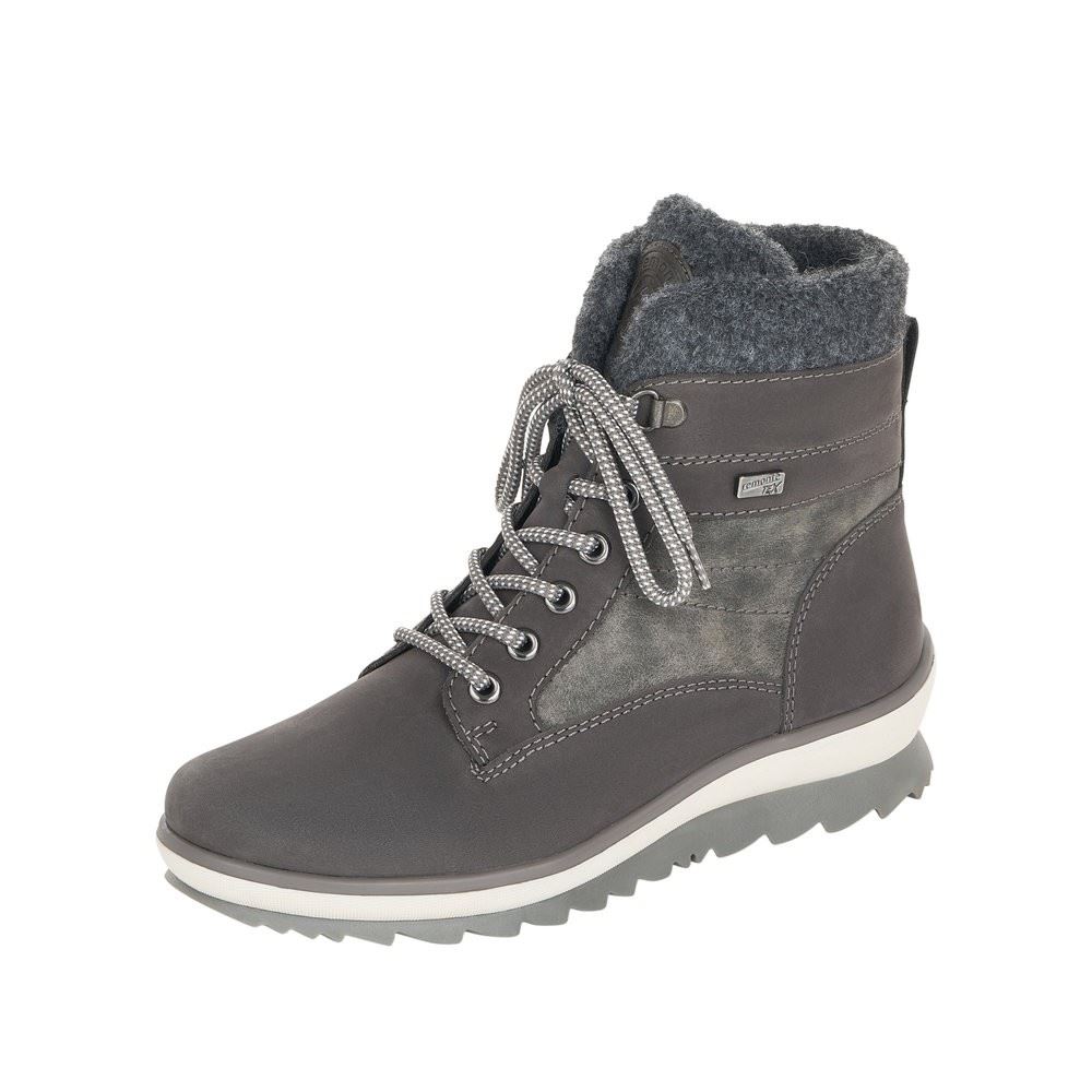 Remonte Damen Schnürstiefelette Schnürboots Rauleder TEX- Membran Warmfutter Schurwolle Wechselfußbett grau S22 R8477-45 37 | granit/smoke/gr | G