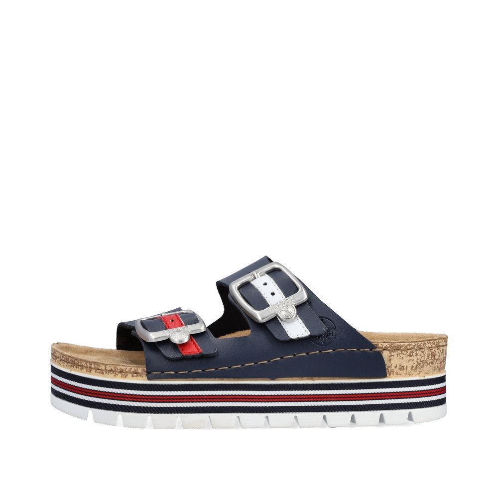 Rieker Damen Pantoletten marineblau Plateausohle S13  69550-14 