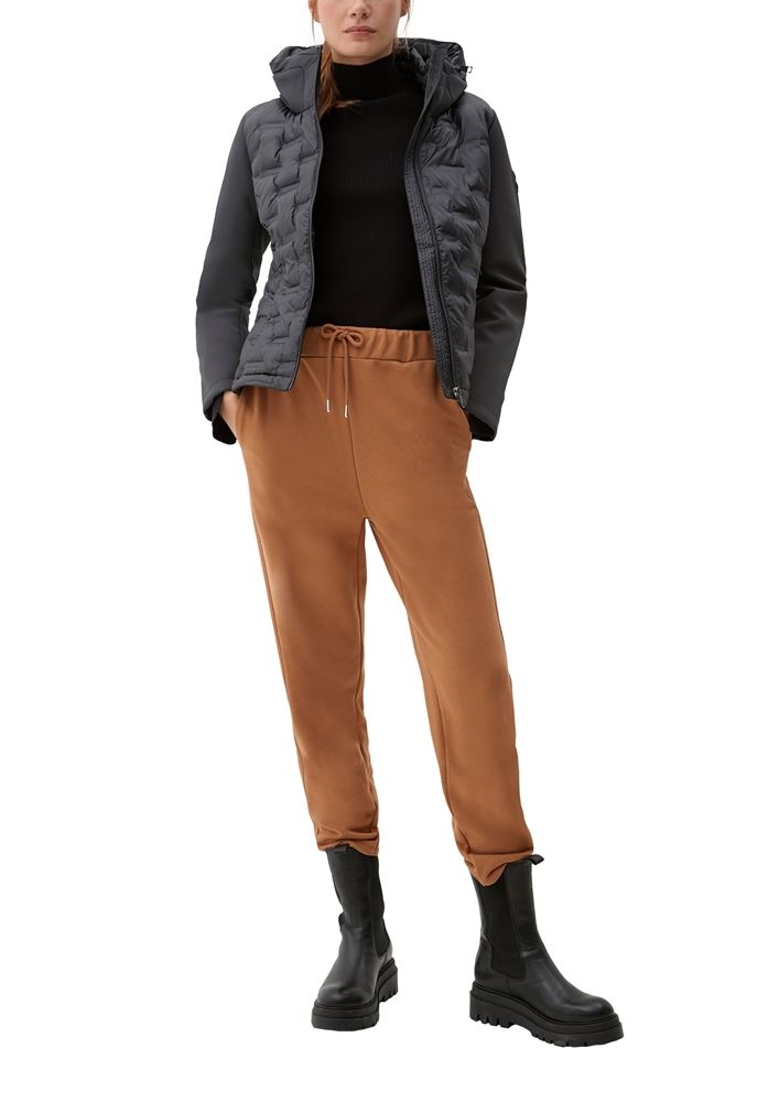 s.Oliver Damen Jacke glänzend Seppung integrierte Kapuze schwarz S22 2120478 44 | 9999 GREY/BLACK | 