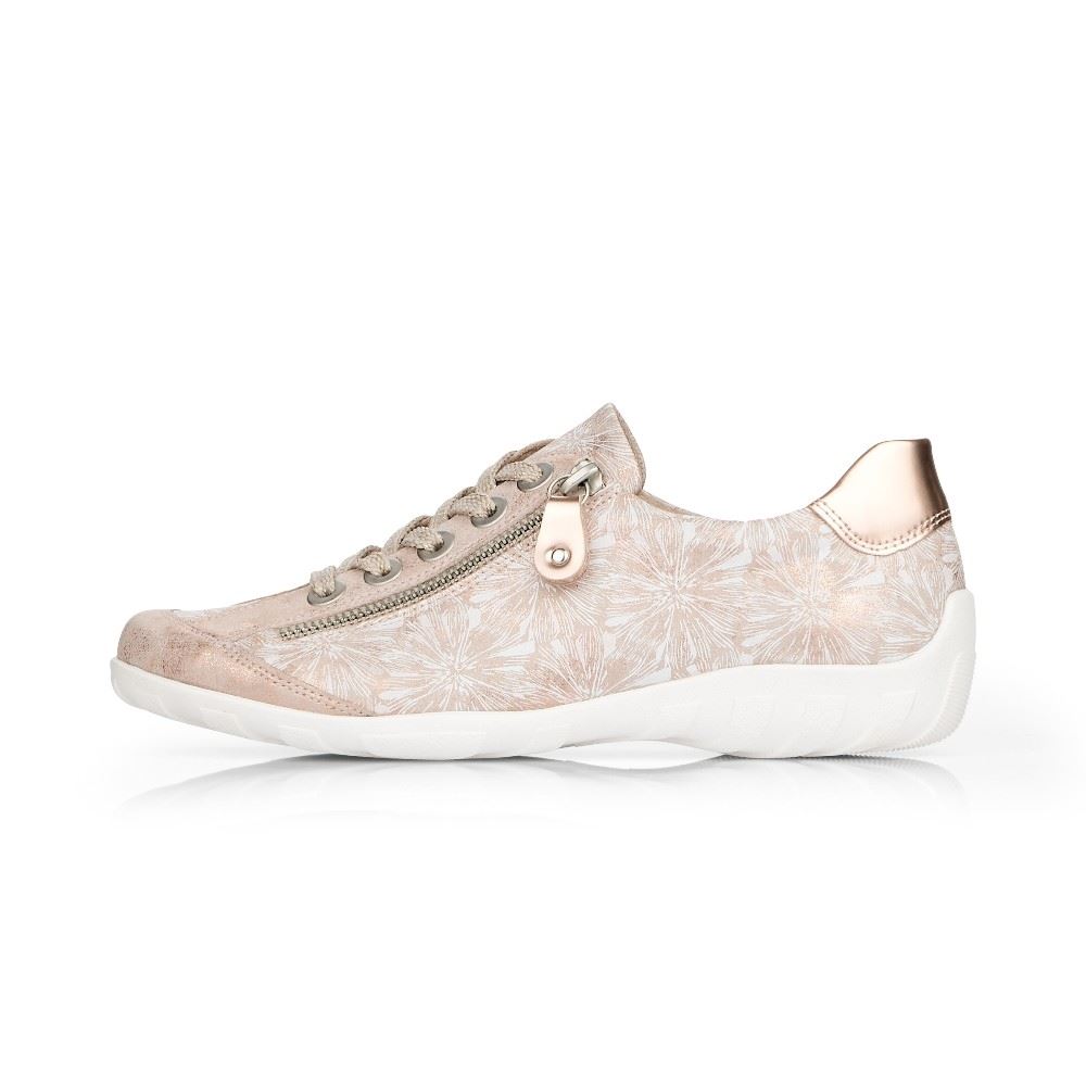 Remonte Sneaker Schnürer Reißverschluss Leder rosegold softfoam R3435 