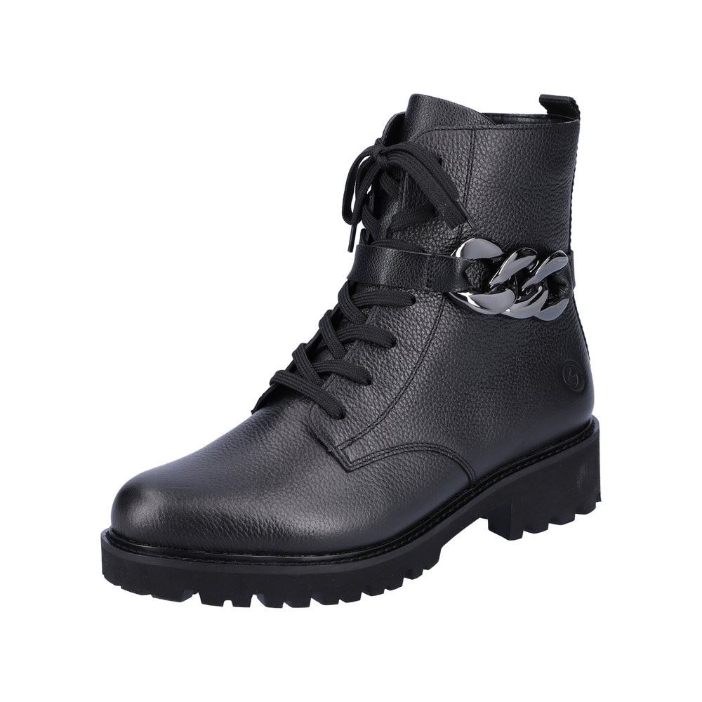 Remonte Damen Schnürboots Schnürstiefel Kettendetail Leder schwarz S22 D8699-00 40 | schwarz/schwarz | G
