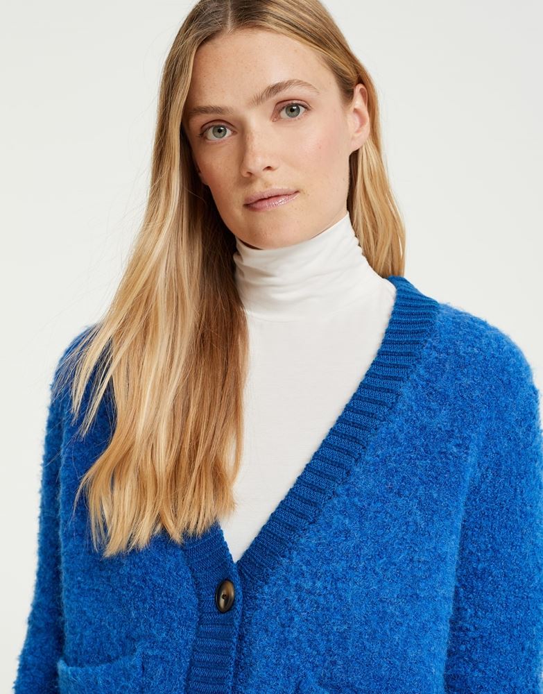 OPUS Strickjacke Doina Woll- Mix Bouclé-Ware blau S22 1010694869146 