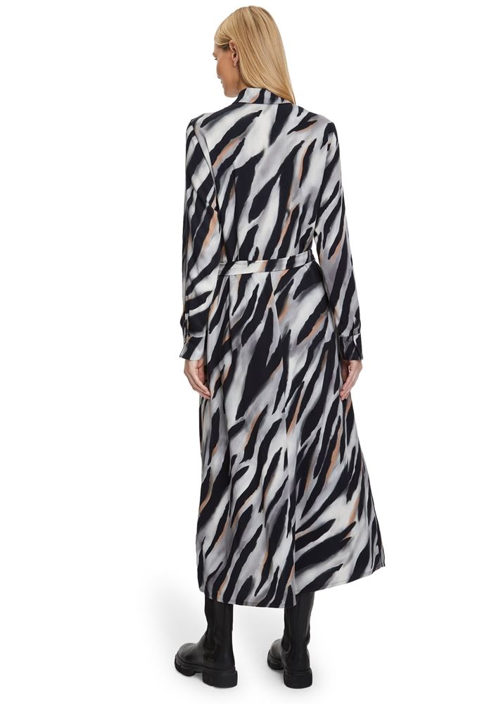 Betty Barclay Hemdblusenkleid Midi- Länge Knopfleiste Bindegürtel Allover- Print schwarz S22 12341529 