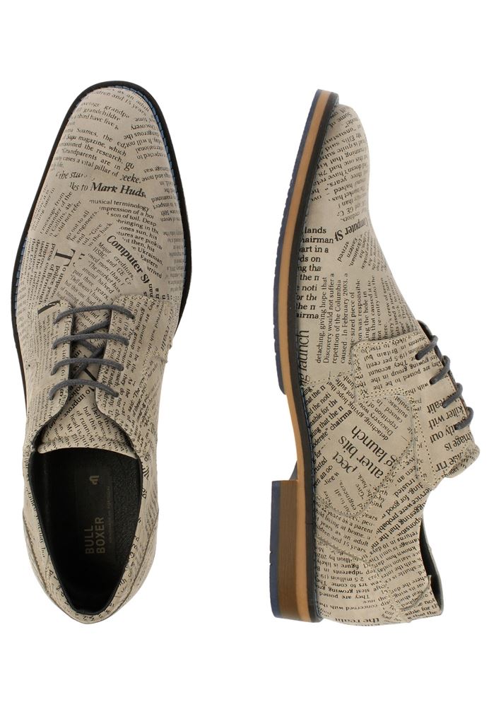 Bullboxer Herren Schnürer Zeitungsdruck elegant beige S13 663K21008A 