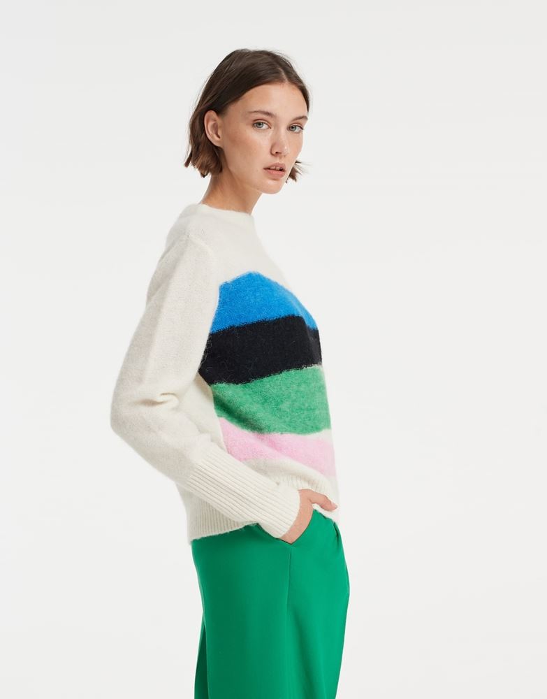 OPUS Strickpullover Polora Colorblock weiß S22 10126410963148 