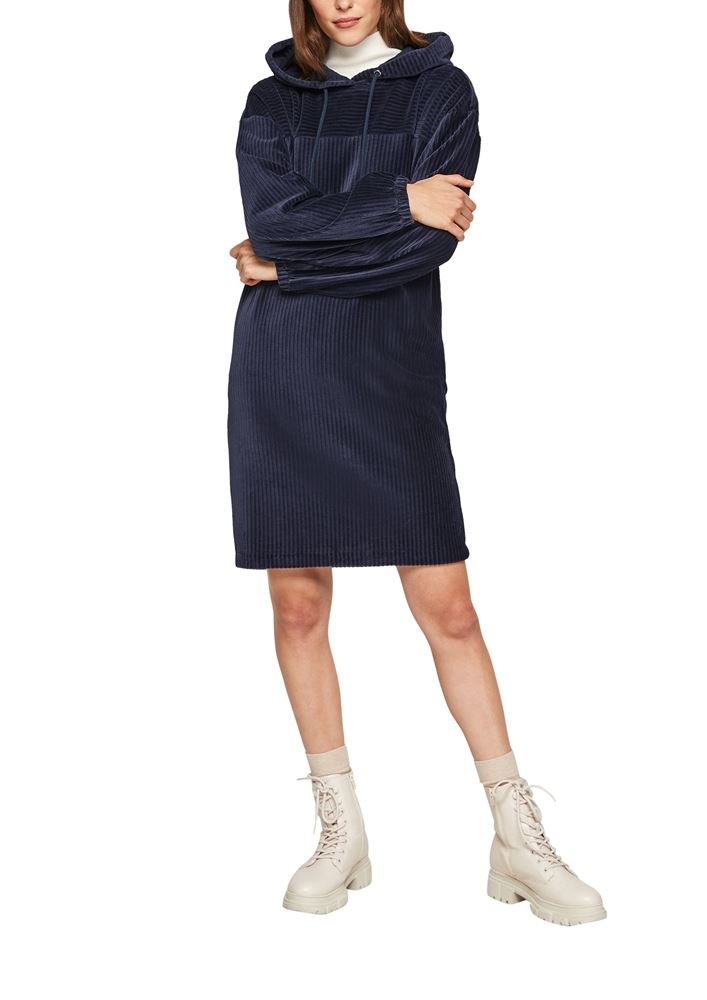 s.Oliver Jerseykleid Kapuzenkleid Cord blau S21  2107301 