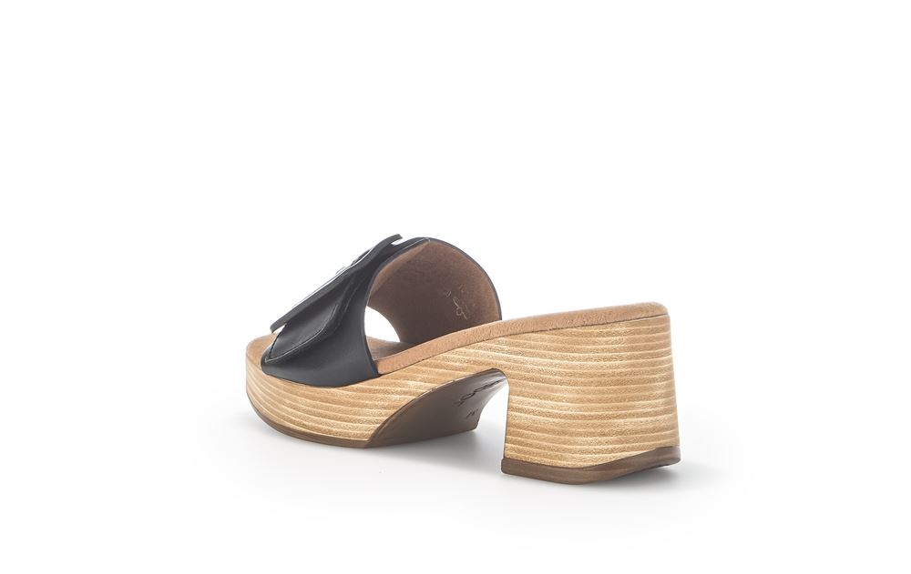 Gabor Pantolette Blockabsatz Zierschnalle Leder schwarz S13 22.722.57 
