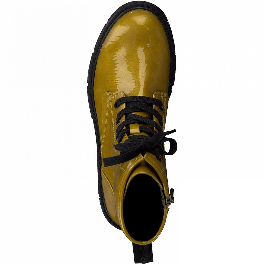 Marco Tozzi Schnürboot Schnürstiefelette Lack-Optik gelb S21 2-2-25282-27 