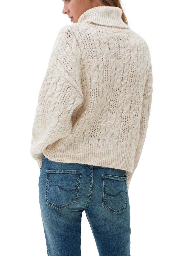 QS designed  by Pullover Ajourmuster Rollkragen beige, grün S22 2119042 L | 76W0 GREEN | 