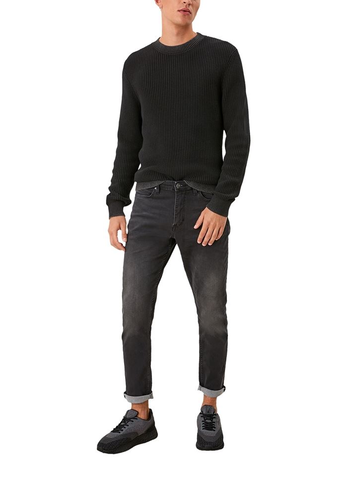 QS designed by Herren Pullover Rippstrick Baumwolle schwarz  S21 2104958 L | 9999 black | 