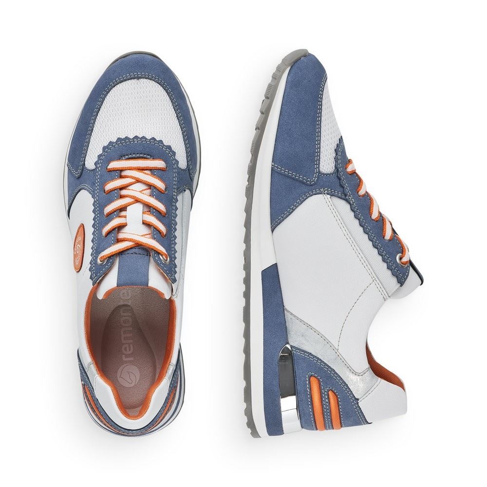 Remonte Sneaker Schnürer Leder blau kombi softfoam Wechselfußbett  R2527-15 38 | jeans/weiss/wei | F