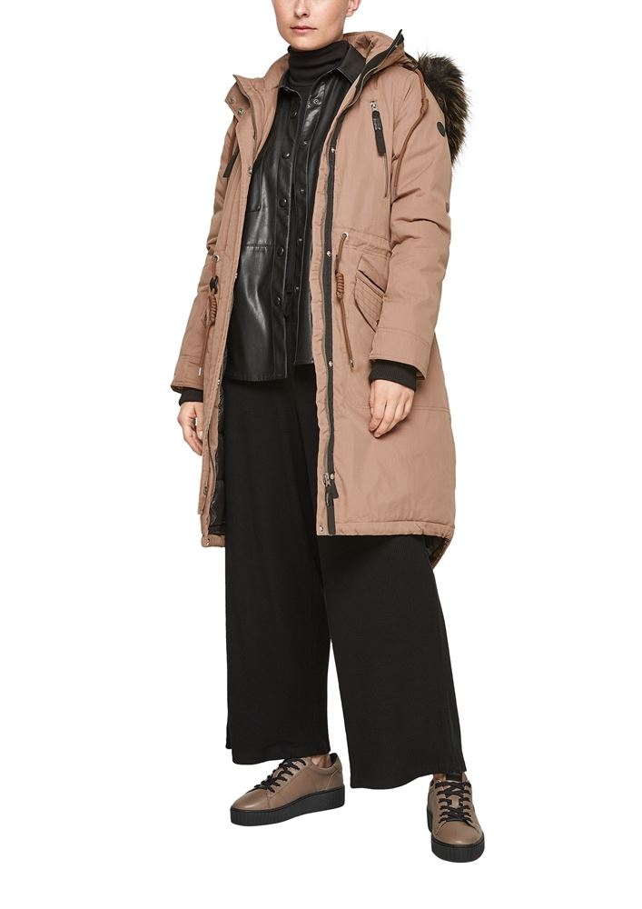 QS designed by Parka Wintermantel Wetterfest  Webpelz beige S21 2064848 