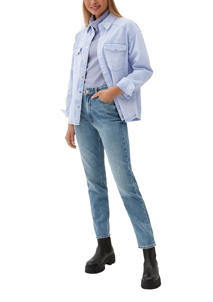 QS designed by Denimbluse Loose Fit Druckknopfleiste Raffung blau S22 2124264 