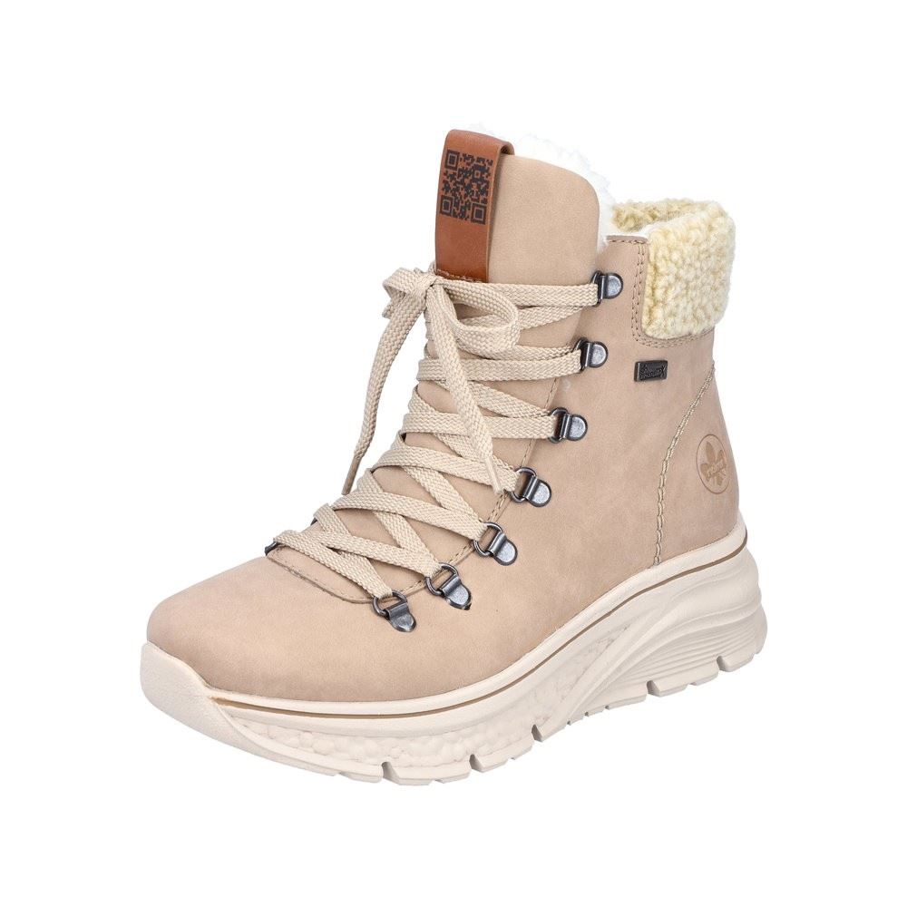 Rieker Antistress Damen Schürboot Schnürstiefelette TEX- Membran Warmfutter beige S22 48034-20 36 | camel/nuss/beig | F