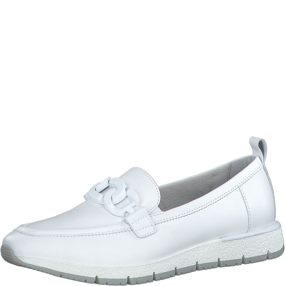 Tamaris Slipper Loafer Schlupfschuh Leder Wechselfußbett Kettendetail rosa, weiß S13 1-1-24711-30 38 | 117 WHITE LEATH | 