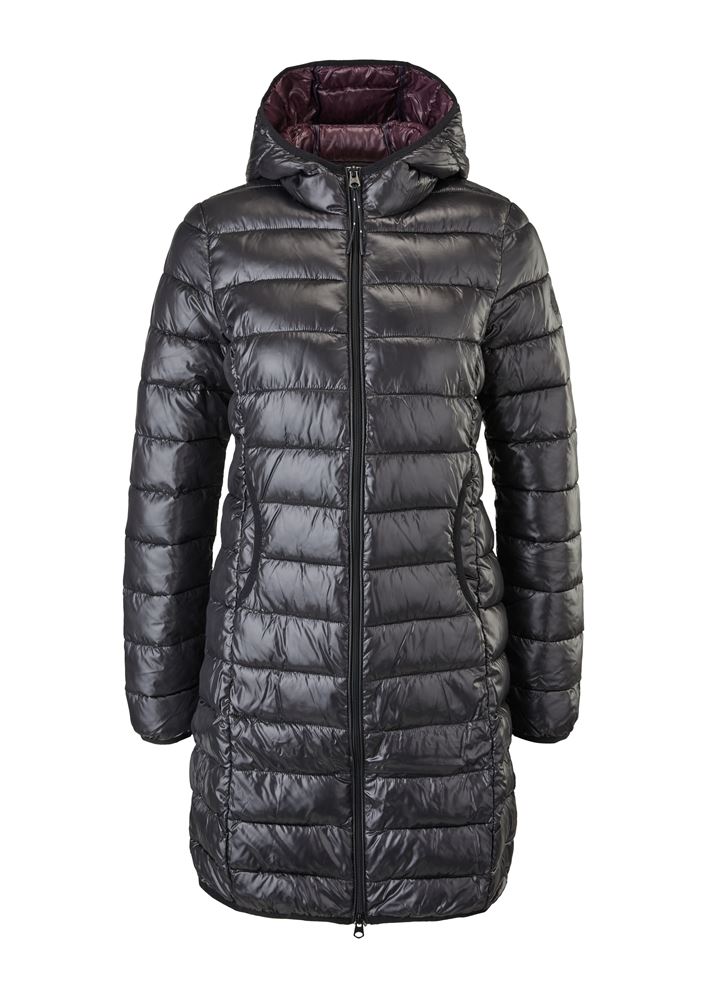 QS designed by leichter Steppmantel mit Kapuze gelb, orange, blau,grau ,schwarz S22  2115488 M | 9858 GREY/BLACK | 