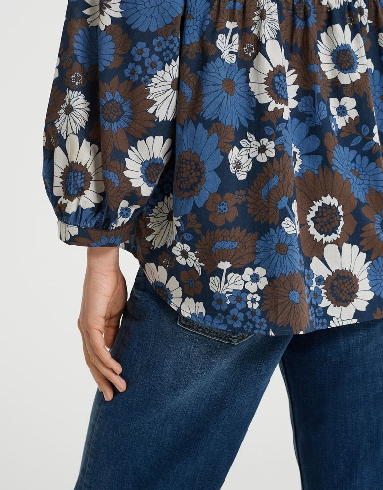OPUS Printbluse Fessy floral blau Baumwolle  S22 10036310608143 