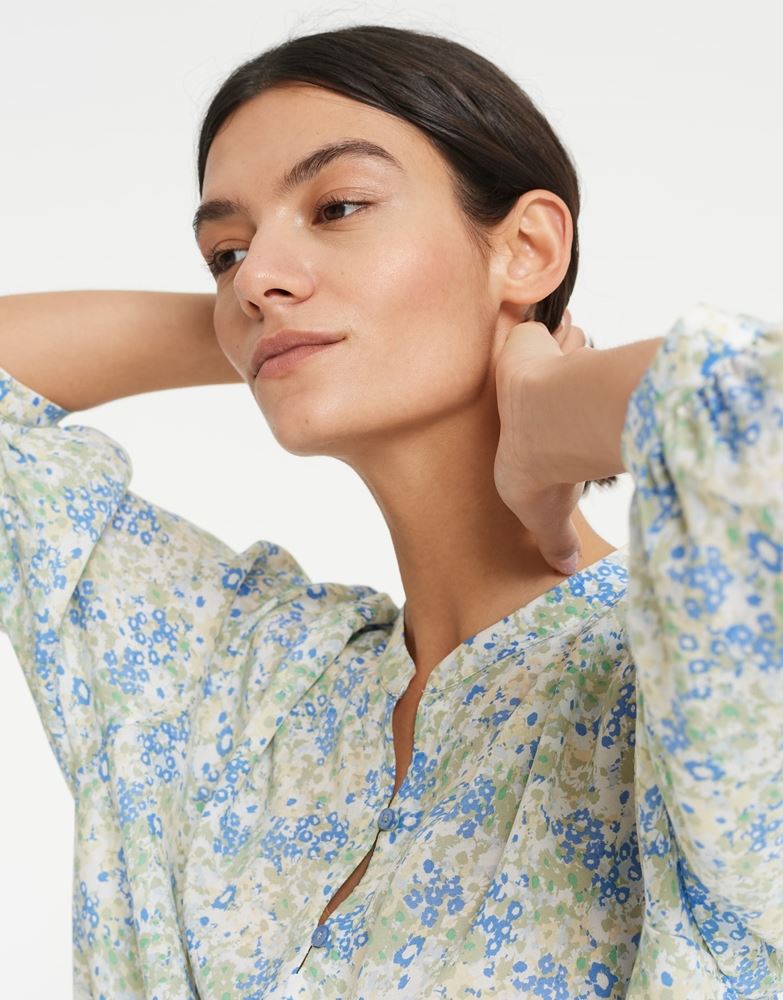 OPUS Printbluse Falinda Stehkragen Viskose floraler Print blau S12  10021610273120 38 | 6082 like water | 