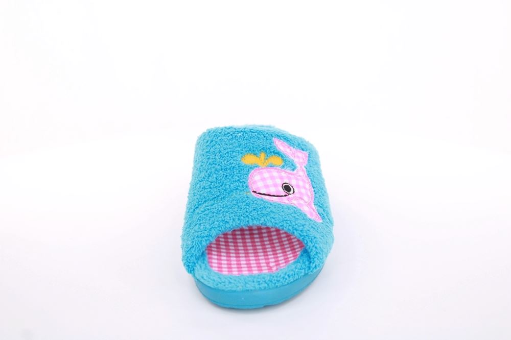 s`knöpfli Damen Pantolette Hausschuh Frottee Motiv- Druck blau S13 K27314 