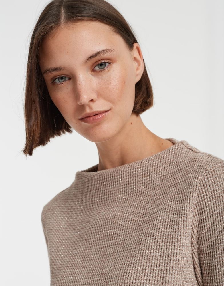 OPUS Sweater Golpa Waffelstruktur Glitzer- Effekt Viskose- Mix beige S13  10130210995147 