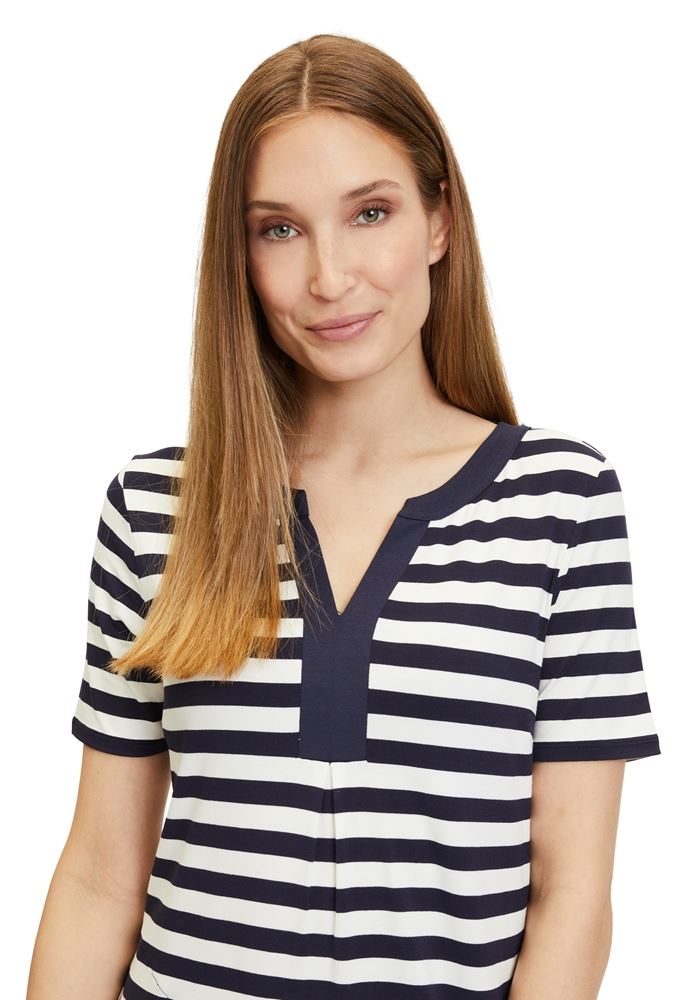 Betty Barclay Shirtkleid Rundhalsauschnitt gestreift Nahttaschen blau weiß S13 13931405 