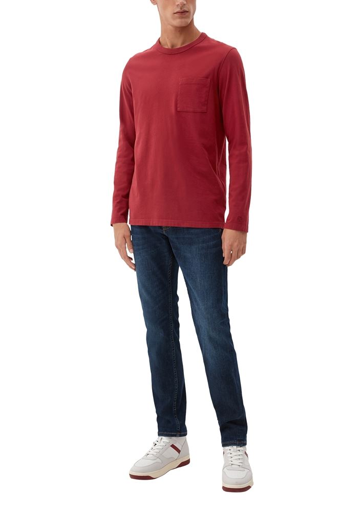 s.Oliver Herren Longsleeve Brusttasche Rundhalsausschnitt rot, grün S22 2119204 