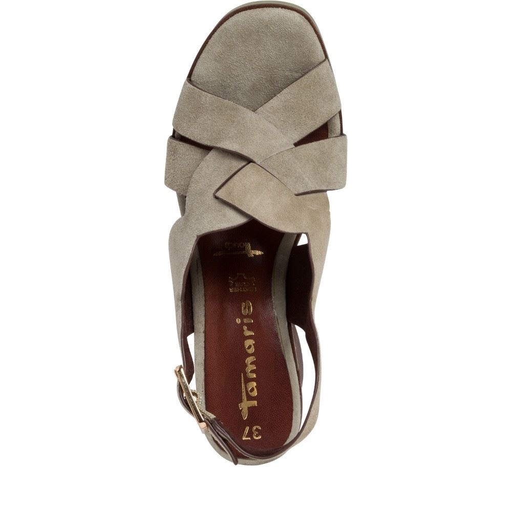 Tamaris Sandalette Leder Blockabsatz olive  1-1-28020-26 