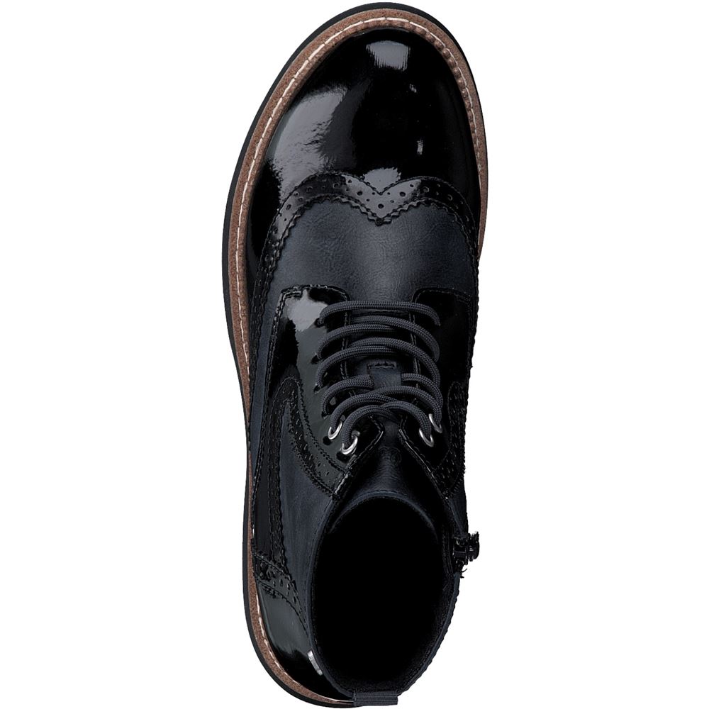 s.Oliver Schnürboots Lackoptik Brogue - Style blau, schwarz S22 5-5-25465-39 40 | 001 BLACK | 
