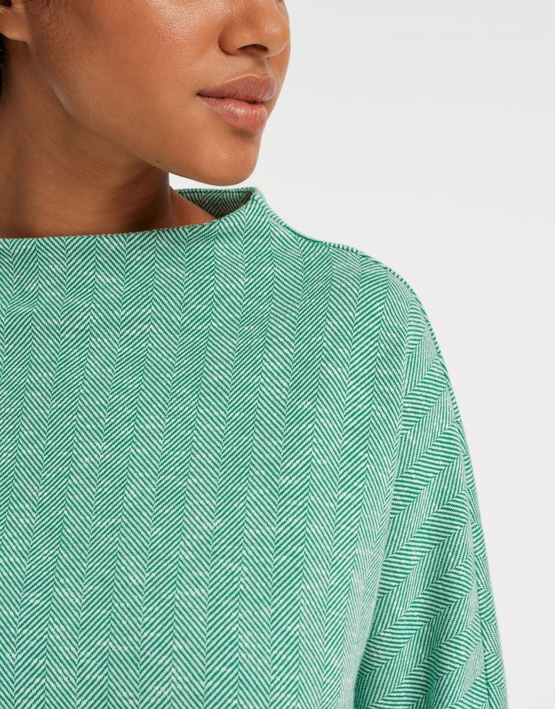 OPUS Sweater Gobile 3/4 Arm Fledermausärmel Fischgrat Muster grün S22 10129810994148 