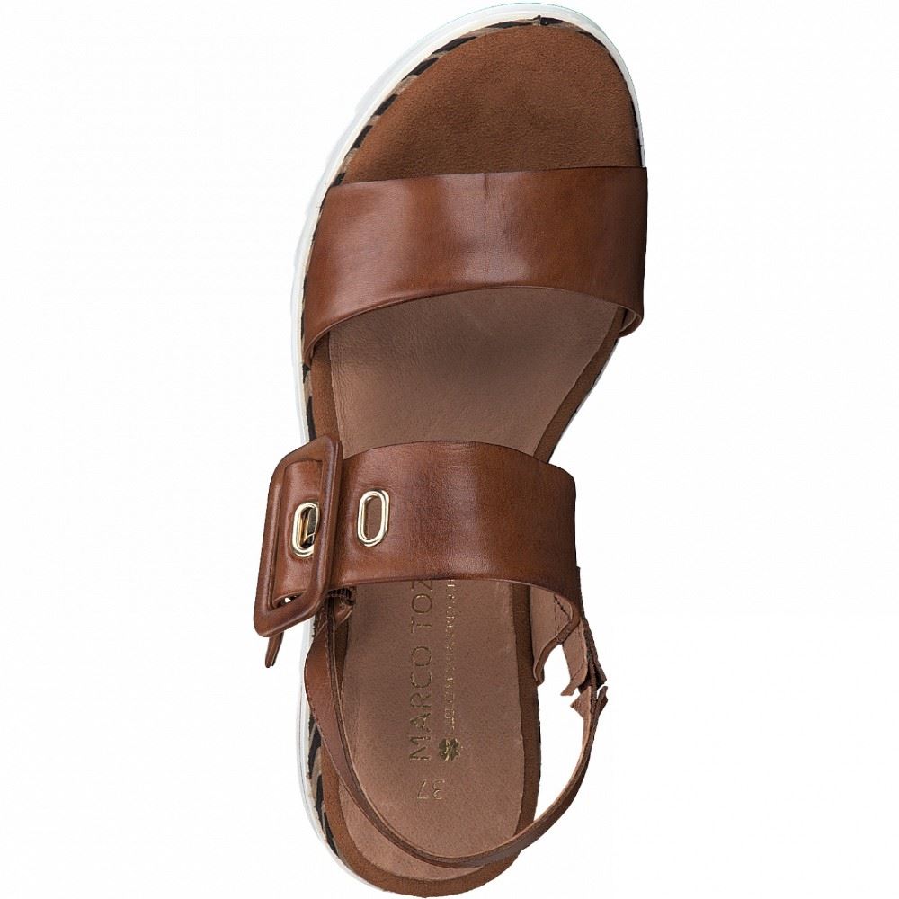 Marco Tozzi Sandalette Leder by Guido Maria Kretschmer Keilabsatz braun 2-2-88700-26 41 | 310 COGNAC ANTI | 