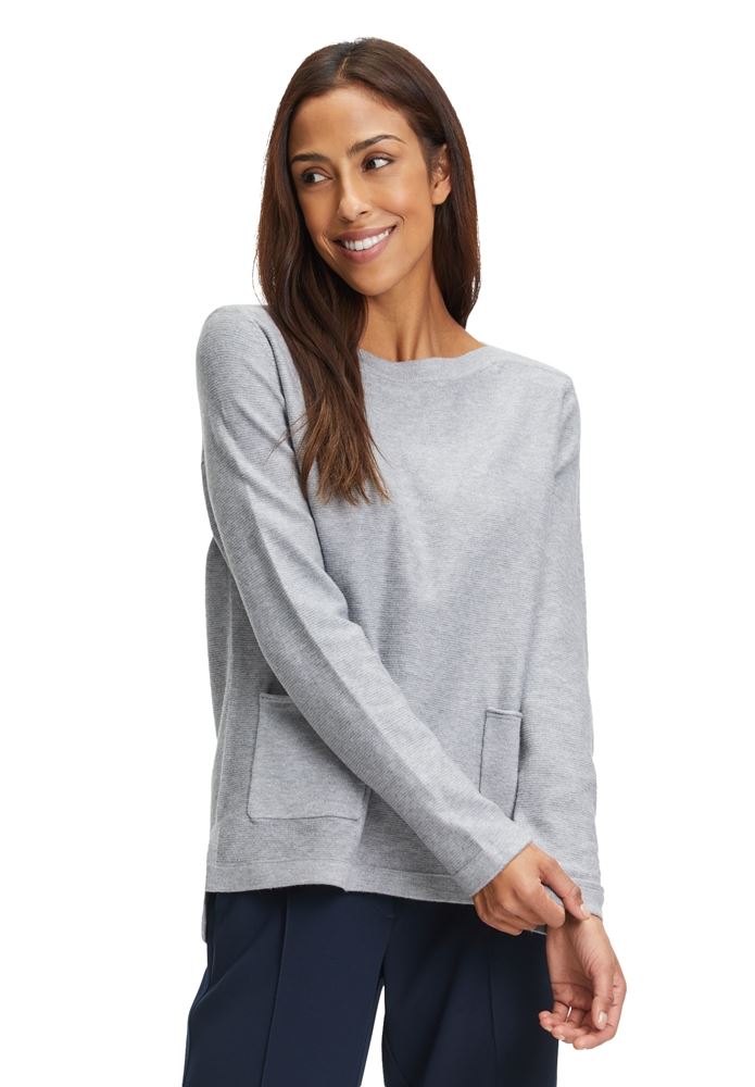 Betty Barclay Strickpullover U- Boot Ausschnitt aufgesetzten Taschen grau, rot,blau S22 57951026 36 | 8039 Pacific Co | 