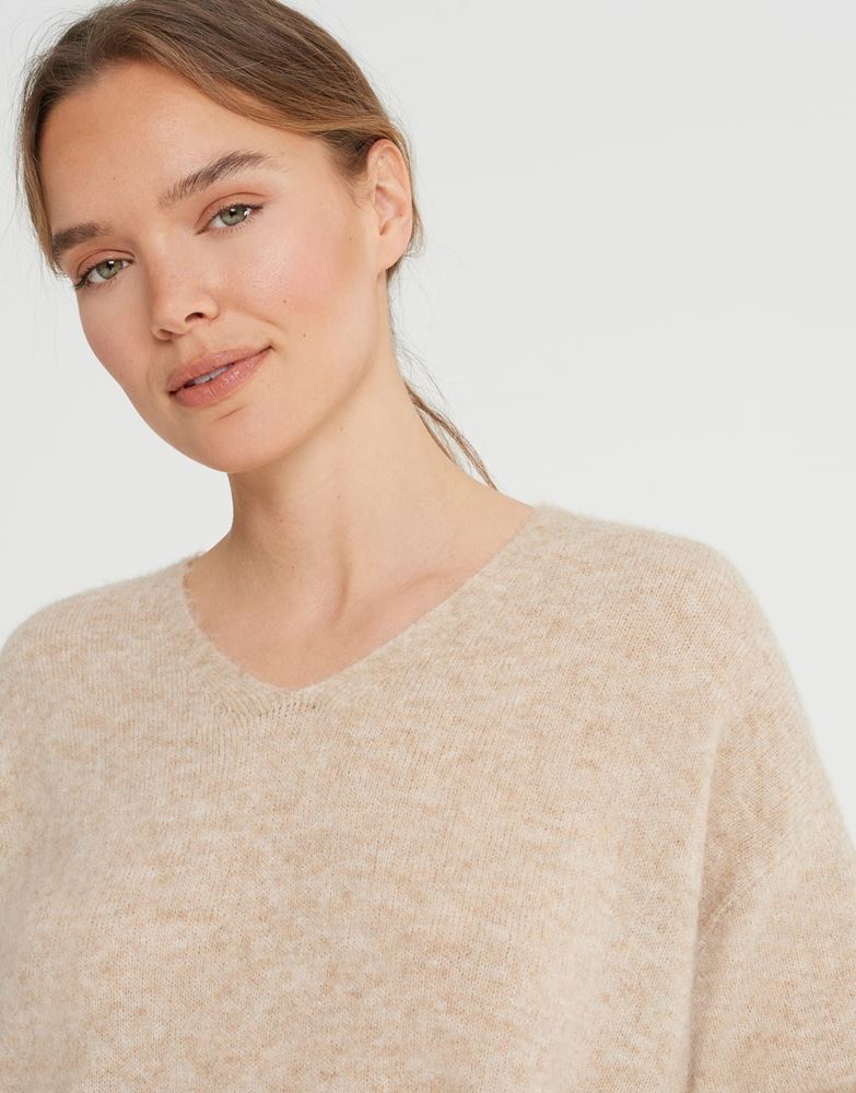 OPUS Strickpullover Pulmini Wollmix macadamia und grün S22 1007145532100 