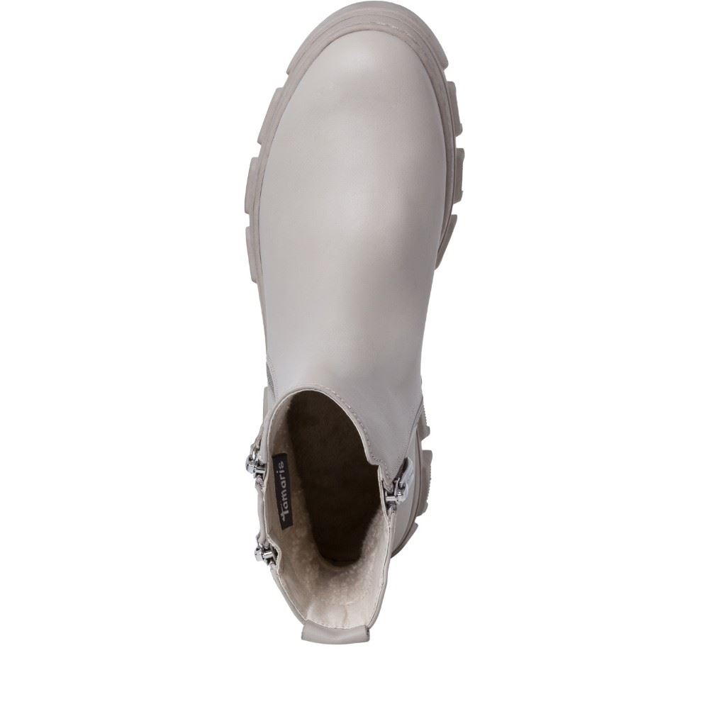 Tamaris Stiefelette derbe Sohle Zierreißverschlüße Wechselfußbett grau schwarz S22 1-1-25907-29 38 | 249 PALE GREY | 