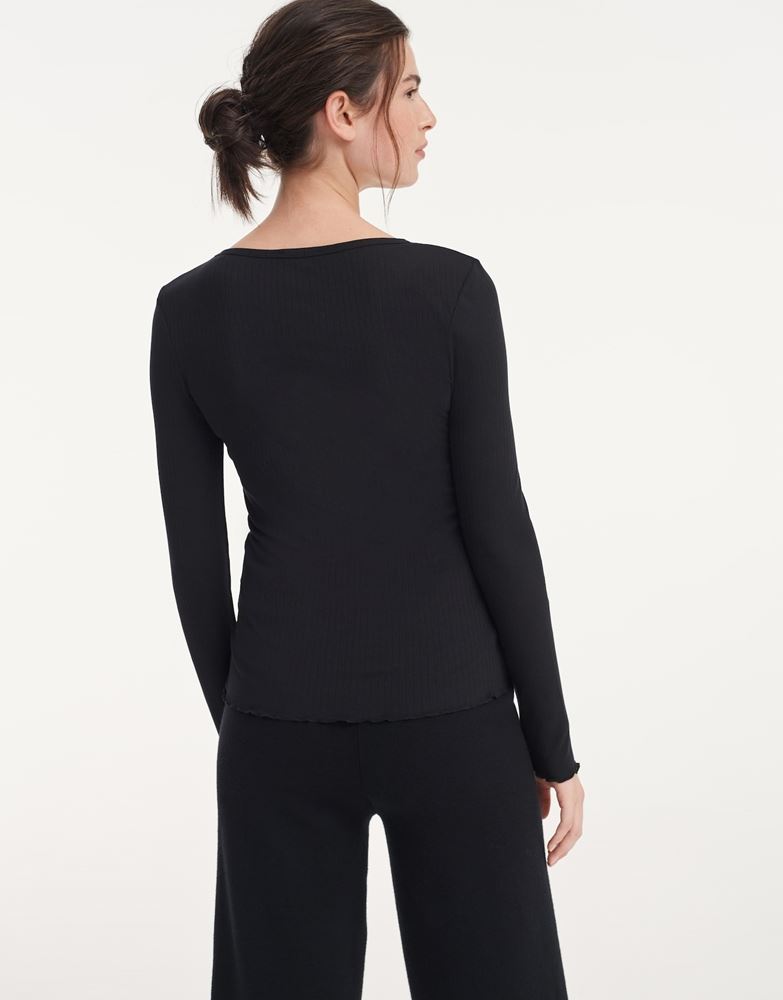 OPUS Shirt Rippe Siselotte schwarz S21 248409453 