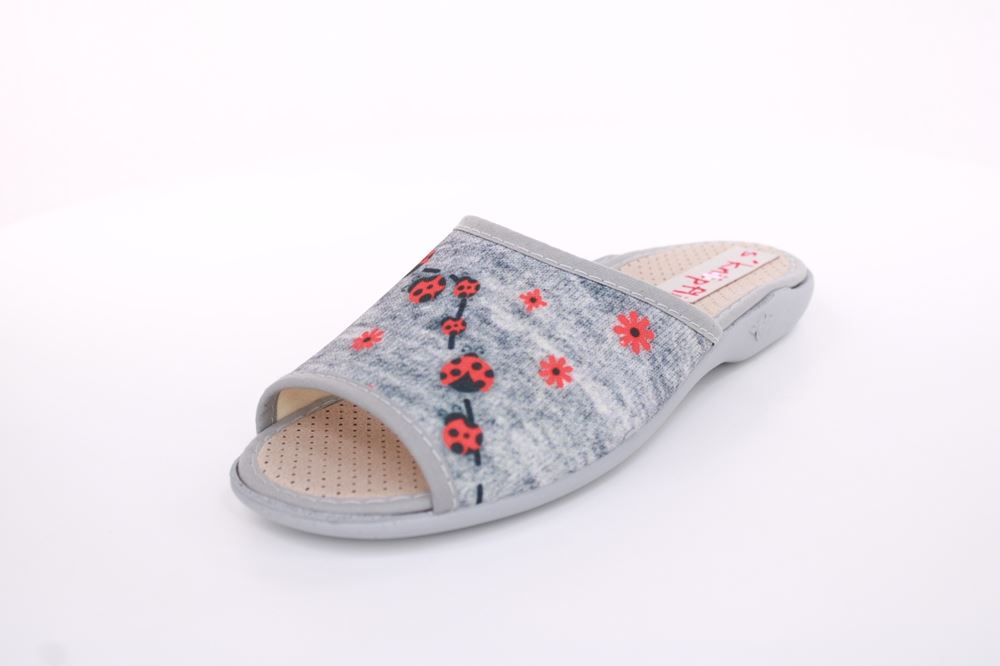 s`knöpfli Damen Pantolette Marienkäfer- Motiv grau S13 Z28649 