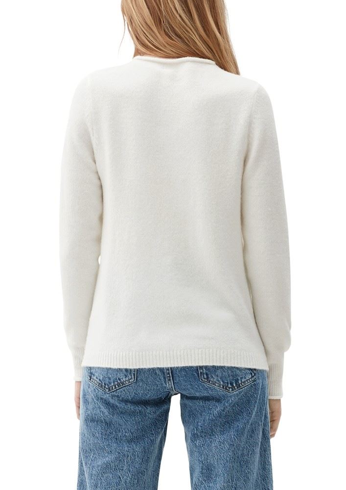 QS designed by Pullover mit Rollsäumen weiß, orange, grau S22  2124387 XL | 02W0 WHITE | 
